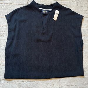 Maeve Black V-Neck Boxy Cap Sleeve Top